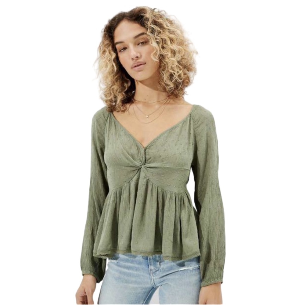 AMERICAN EAGLE Green Twist Front Boho Top Sz Medium